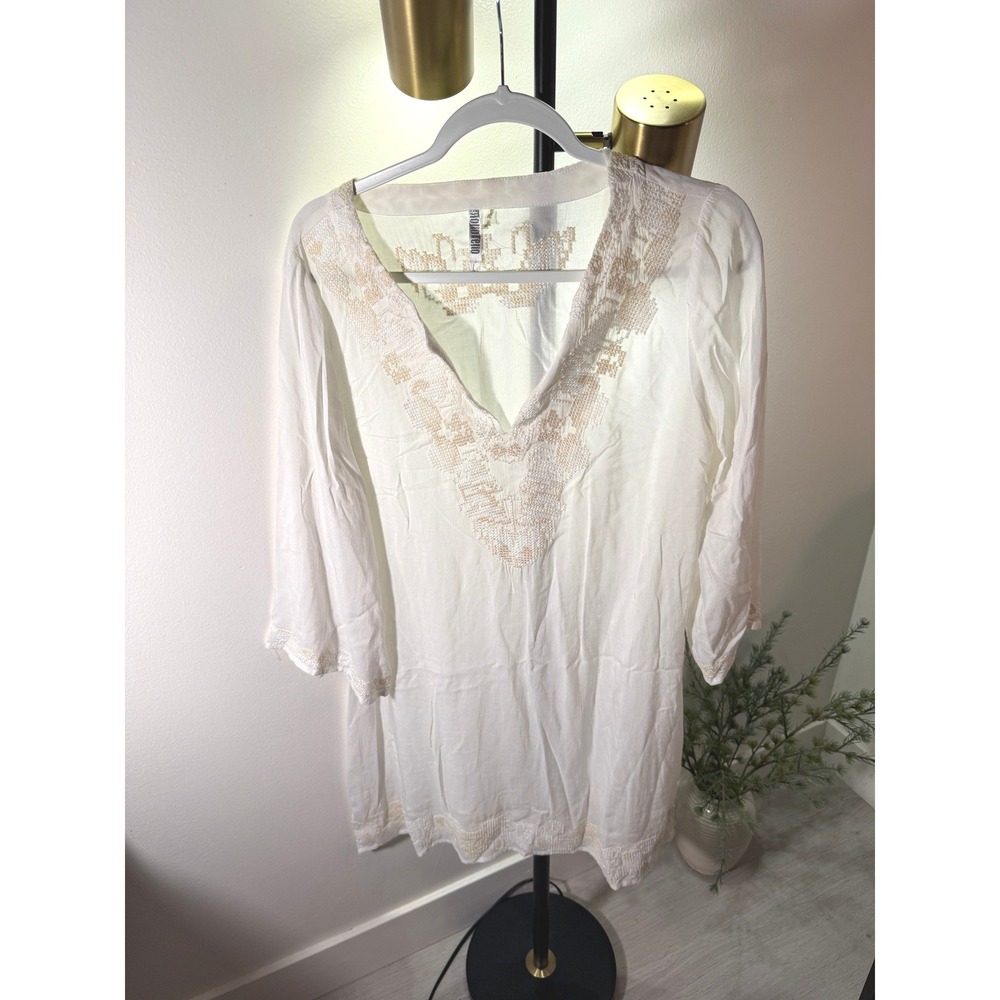 Monoreno tunic cross stitch embroidery cotton sustainable quality LG white boho